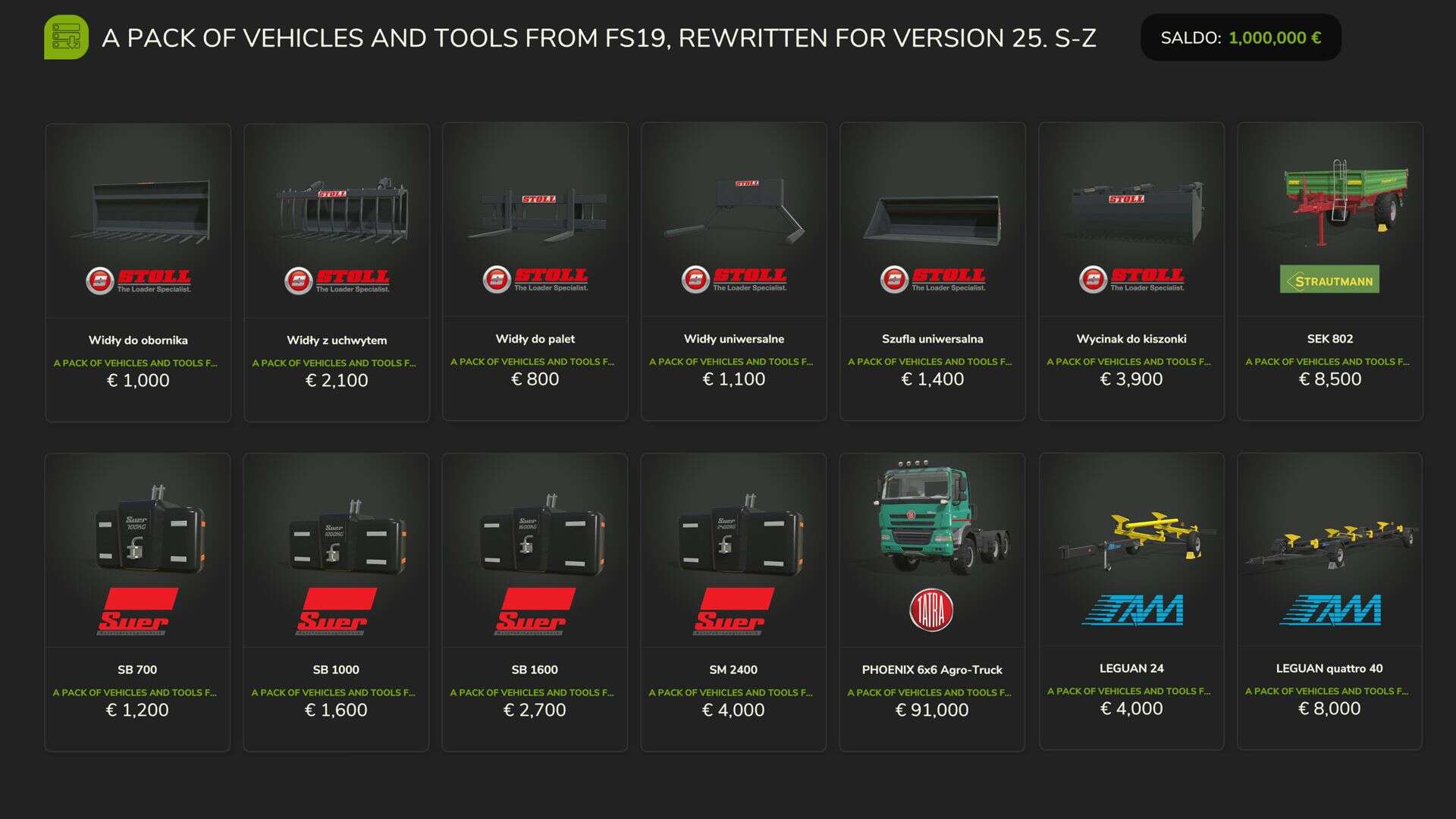 FS19 Vehicles and Tools (S-Z) V1.0